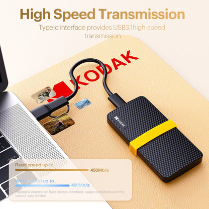KODAK X200 External SSD Hard Drive HD Externo USB3.1 and Type- Mini Portable SSD 256B 512GB 1TB For Laptops Smartphone PS4 PC TV