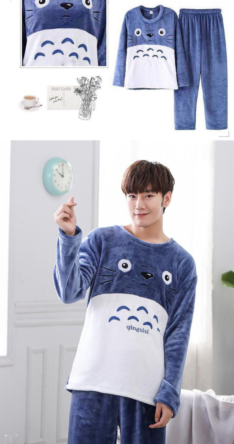 Winter Men's Pajamas Homewear Suit New Coral Fleece Warm Long-Sleeved Spring, Autumn and Winter Models of Men's Flannel Homewear