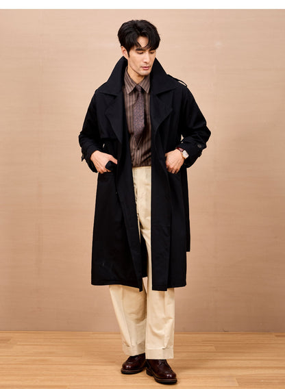 Mauroicardi Spring Autumn Long Black Khaki Trench Coat Men Shoulder Pads Double Breasted Chic British Style Fashion Clothes 2025