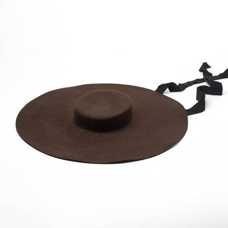 Chapéu de feltro de lã de 4cm de altura, aba grande de 15cm, chapéu fedora de copa rasa para homens e mulheres, chapéu de aba grande novo.