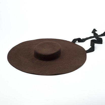 Chapéu de feltro de lã de 4cm de altura, aba grande de 15cm, chapéu fedora de copa rasa para homens e mulheres, chapéu de aba grande novo.