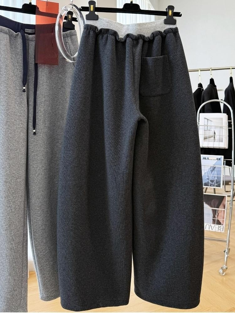 Patchwork Drawstring High Waist Wide Leg Pants for Women Spring and Autumn  Curved Hem Trousers