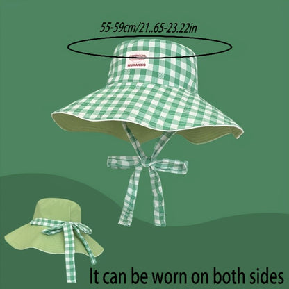 Plaid fisherman hat trendy seaside beach sunshade hat double-sided wearable plaid summer sunscreen hat