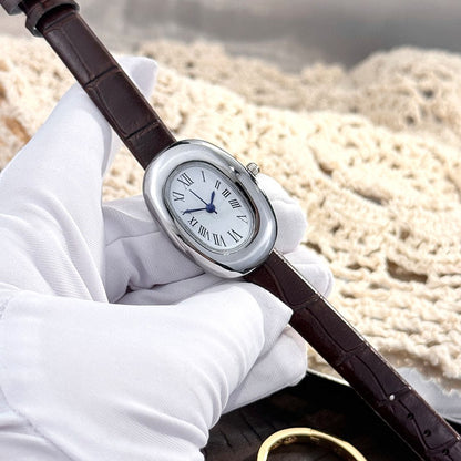 Ladies' New Oval Bathtub Egg-Shaped Belt Quartz Watch Elegant Miniature Vintage-Style Wristwatch Stylish Trendsetter
