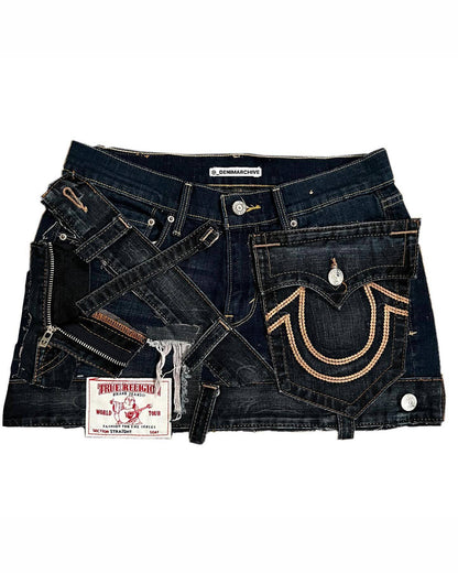 Gothic High Waisted Retro Y2k Skirt Letter Embroidery Patchwork Zipper Denim Ple