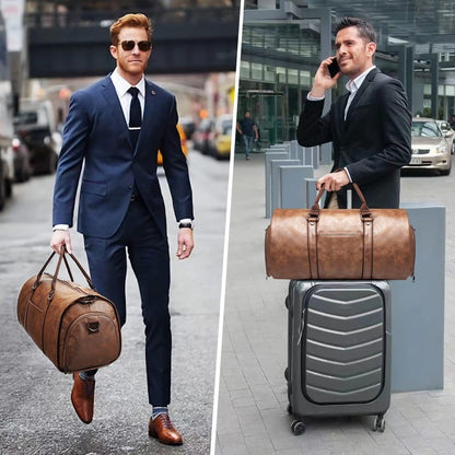 2025 Novo Masculino de Grande Capacidade Couro Impermeável Final de Semana Viagem Negócios Mala Conversível 2 em 1 de Mão de Bordo
