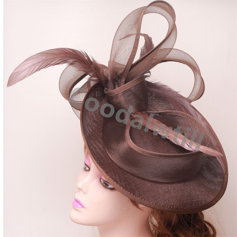 Chapéu Fascinator de Casamento Feminino, Chapéu de Millinery para Eventos Formais na Igreja, Chá, Corrida Kentucky Derby, Chapeau com Pena