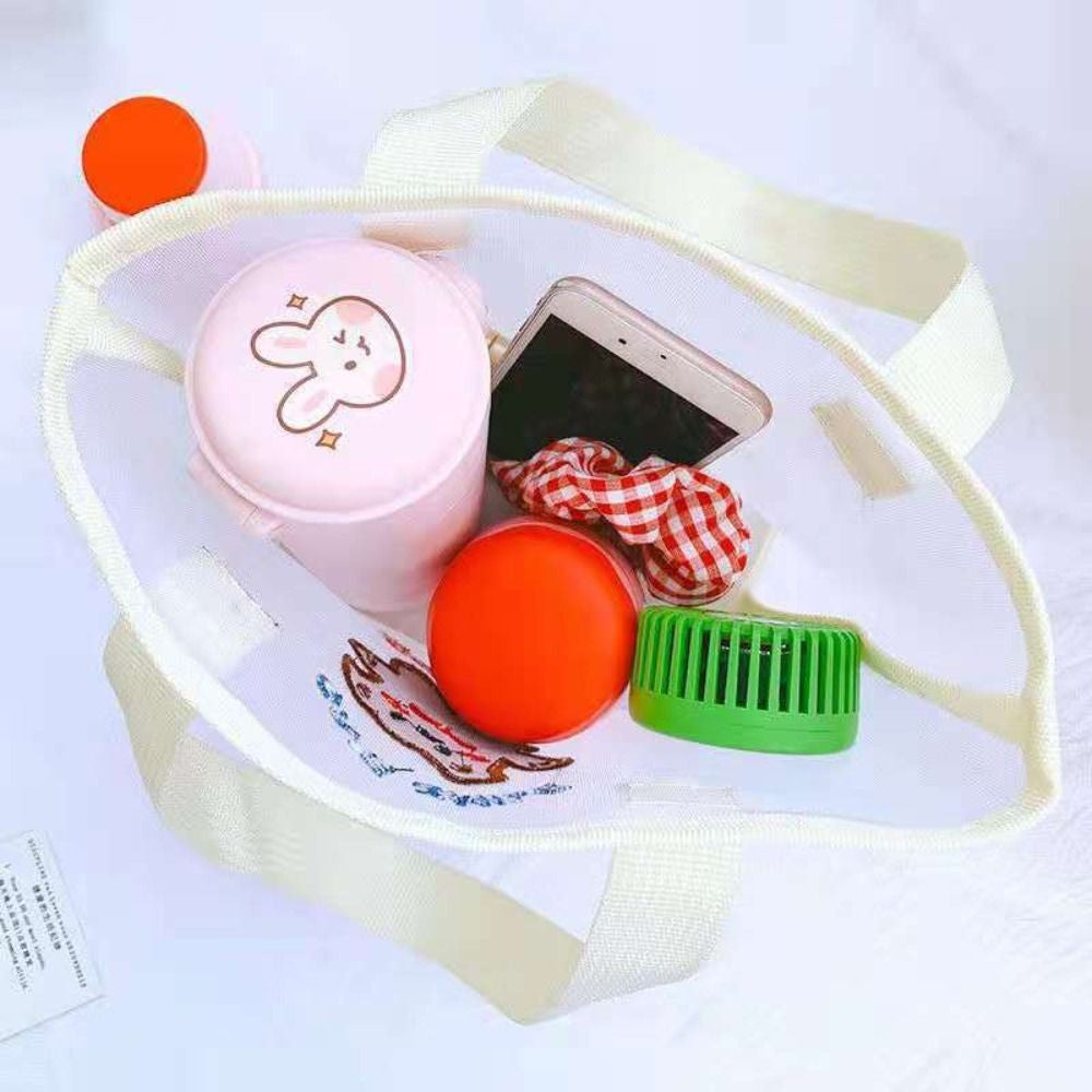 INS Cute Bear Cosmetic Bag Women Fashion Handbag Transparent Mesh Makeup Case Summer Convenient Swimming Outdoor Beach Bag