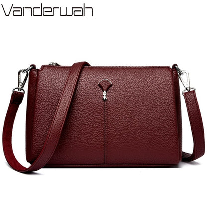 Top Quality Pu Leather Female Crossbody Three Layers Pockrts Bag Elegant Shoulder Bags for Women Casual Purses and Handbags Sac
