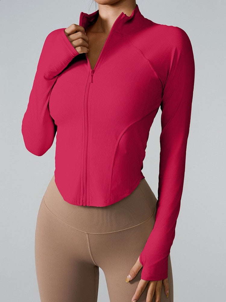 women's long-sleeved clothes zipper sports jacket top outer wear professional training running fitness clothes spring ?