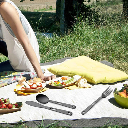 Tableware Set Stainless Steel Portable Cutlery Dinner Knife Fork Spoon 6-Piece Suit with Storage Bag for Travel Camping Flatware
