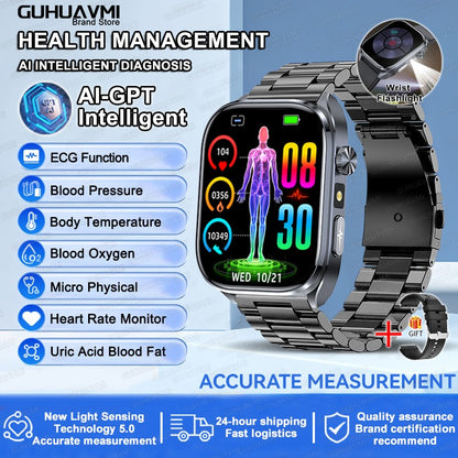 2025 Novo Smartwatch Masculino AI Diagosis ECG Saúde Pressão Arterial Lipídio Ácido Úrico AI-GPT Respostas Inteligentes Saúde Smartwatch Para Homens