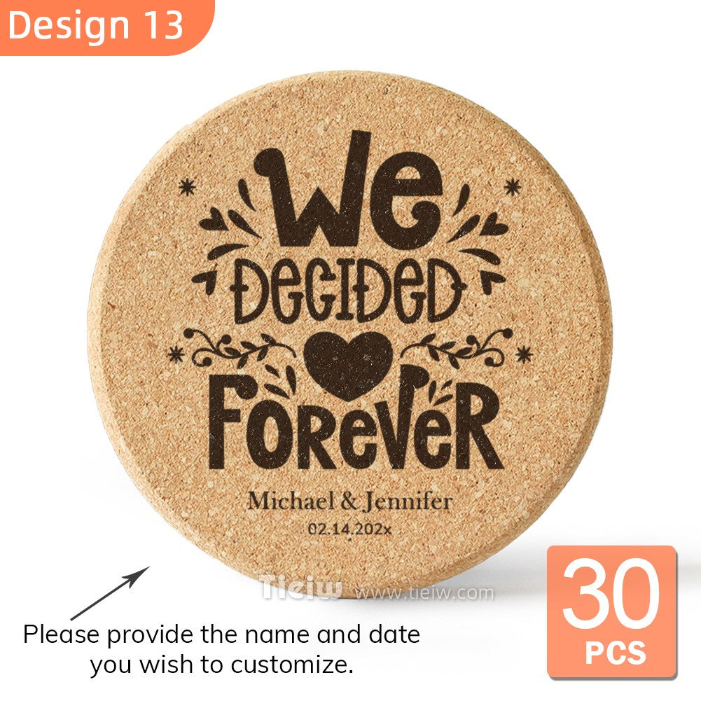 30pcs Personalized Cork Coasters-Tieiw Design-Wedding Favor for Guests Party Bridal Shower Corporate Engraved Coaster Gifts Bulk