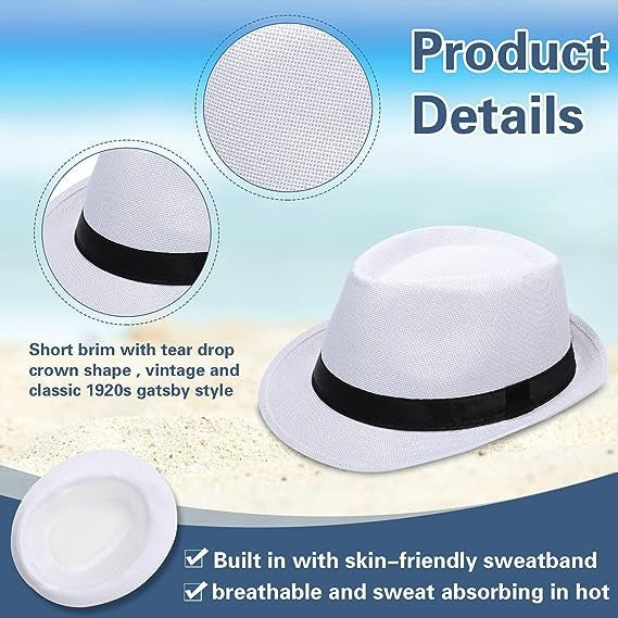 Chapéus Fedora Masculino Anos 20 com Aba Curta Pacote com 10/24 Chapéus Panamá de Sol Clássicos Pork Pie Chapéu de Verão para Mulheres Fantasia de Festa de Casamento