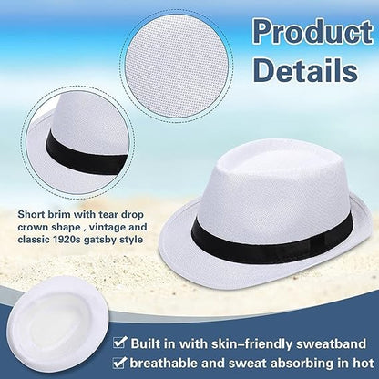 Chapéus Fedora Masculino Anos 20 com Aba Curta Pacote com 10/24 Chapéus Panamá de Sol Clássicos Pork Pie Chapéu de Verão para Mulheres Fantasia de Festa de Casamento