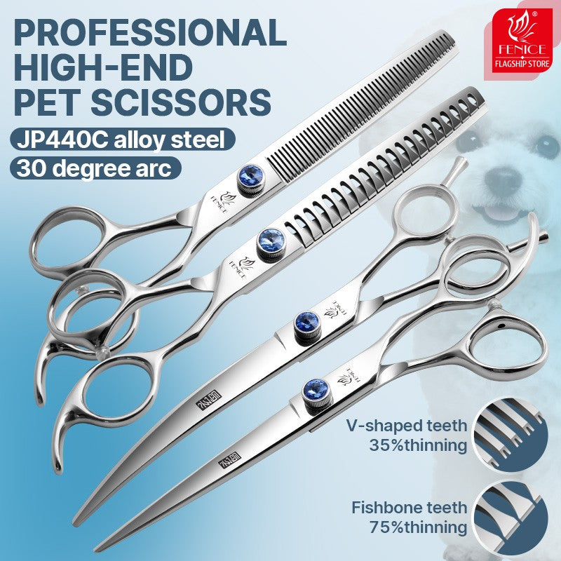 Tesoura Pet Fenice para Tosa Canina 7/7.5/8/9/10 Polegadas Reta, Tubarão, Curva, Desbaste para Esteticista Animal Tesoura