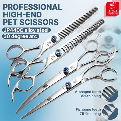 Tesoura Pet Fenice para Tosa Canina 7/7.5/8/9/10 Polegadas Reta, Tubarão, Curva, Desbaste para Esteticista Animal Tesoura