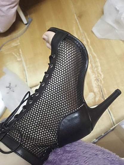 Novas Sandálias Femininas de Salto Alto Sexy Vazadas em Tela Tendência da Moda Verão Conforto Peep Toe Botas Stilettos Jazz Dance Tamanhos Grandes
