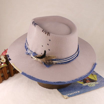 Western Style 100% Wool Fedora Hat | Braided Ribbon & Feather Trim Felted Jazz Cap for Autumn/Winter?