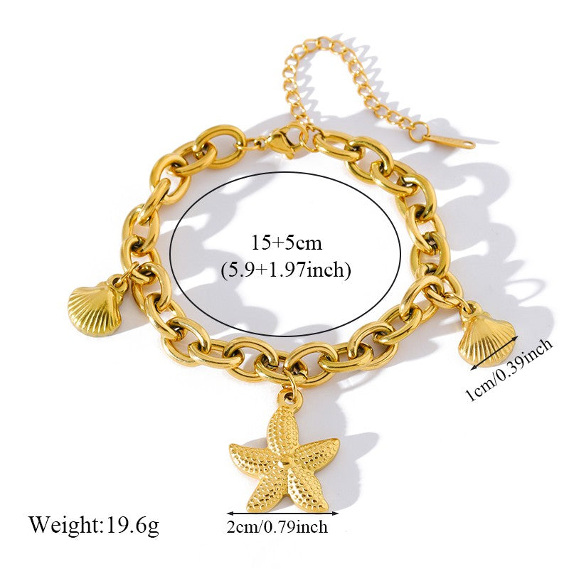 EILIECK Pulseira Feminina de Aço Inoxidável 316L Dourada com Estrela-do-mar, Lua e Estrela, Joia da Moda, Presente para Festa