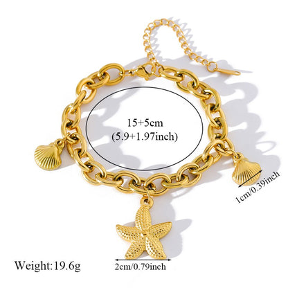 EILIECK Pulseira Feminina de Aço Inoxidável 316L Dourada com Estrela-do-mar, Lua e Estrela, Joia da Moda, Presente para Festa