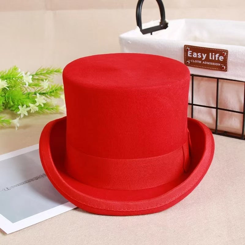 Wool Flat Man Top Hat Fashion Fedora Hats Versatile Panama Magician Cap Gentleman Cylinder Strap Steampunk Unisex Elegant