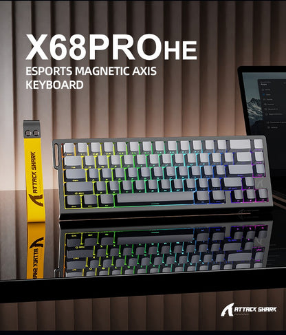 ATTACK SHARK X68PRO HE Wireless Keyboard,Magnetic Switch,With 0.01mm RT Accuracy,8KHz Polling Rate,0.125ms Latency,RGB Backlight