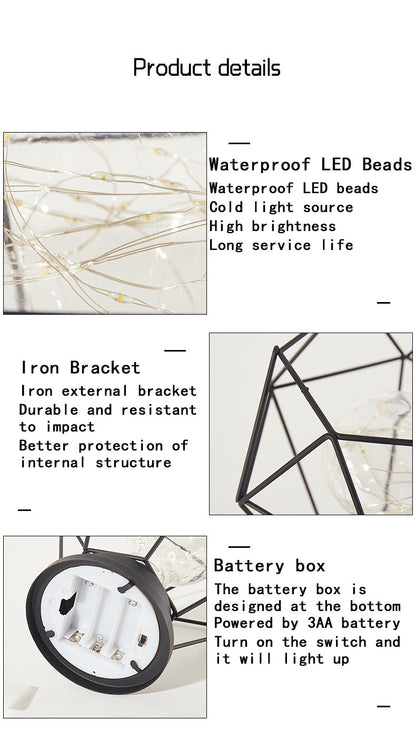 1PC Indoor Iron Wire Cage Design Night Light,Battery-Powered LED Lamp, Decorative Table Lighting for Bedroom, Living Room