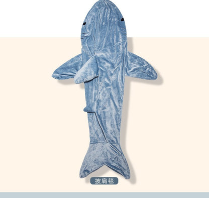 Shark Sleeping Bag Shawl Hooded Flannel Blanket Homewear Clothes Cartoon Pajamas Office Nap Animal Jumpsuit  For Children Adult
