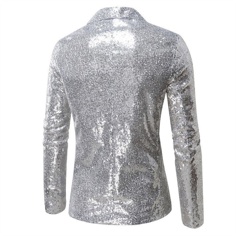 Fashion Men Luxurious Sequin Suit Jacket Green / Silver Men's Bar KTV Stage Dress Male Blazer Coat