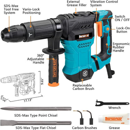 Martelete Demolidor SDS-Max 1300W 5,4kg, 1-9/16 pol., 11 Amperes, Pequeno, Elétrico, com Fio, para Demolição de Ladrilhos de Chão