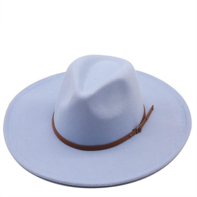 9.5cm Wide Brim Fedora Hats with Brown Belt Autumn Winter Women Party Top Hat Men Jazz Retro Cowboy Felt Cap Panama Sun Hat