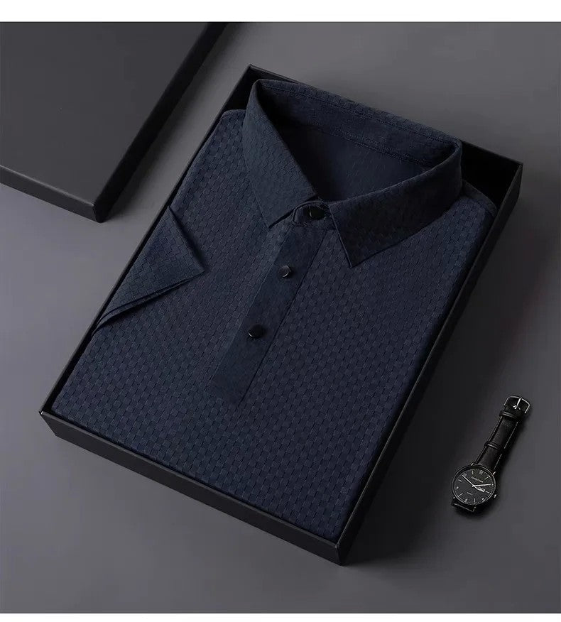 Men's Luxury and Fashionable Waffle Short Sleeve Polo Shirt, Lapel, Ice Silk, Breathable, Casual, Summer, 2024 New, High-End