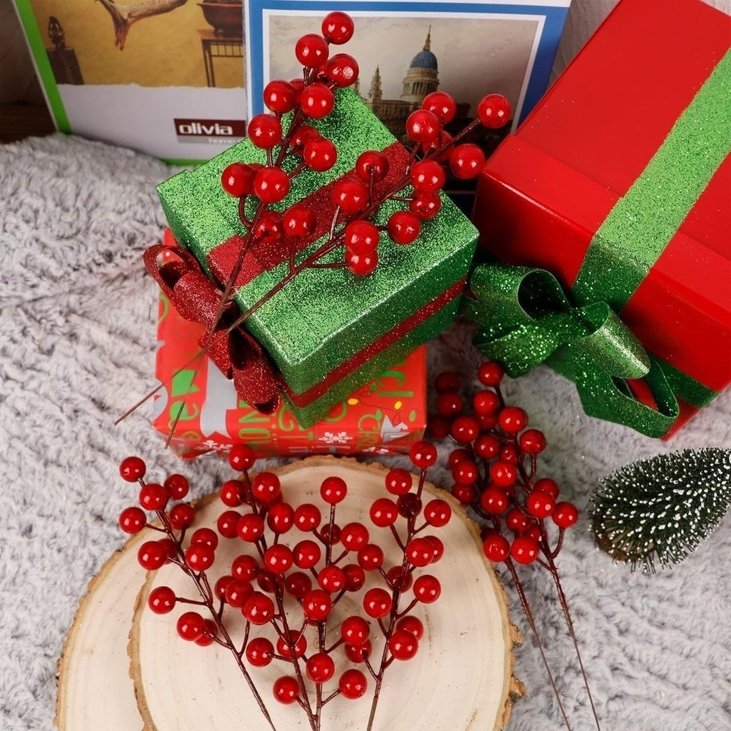 5/10/20Pcs Chritsmas Decoration Red Berry Branches Cherry Stamen For Home Decor Xmas New Year Gift Wedding Flowers Accessory