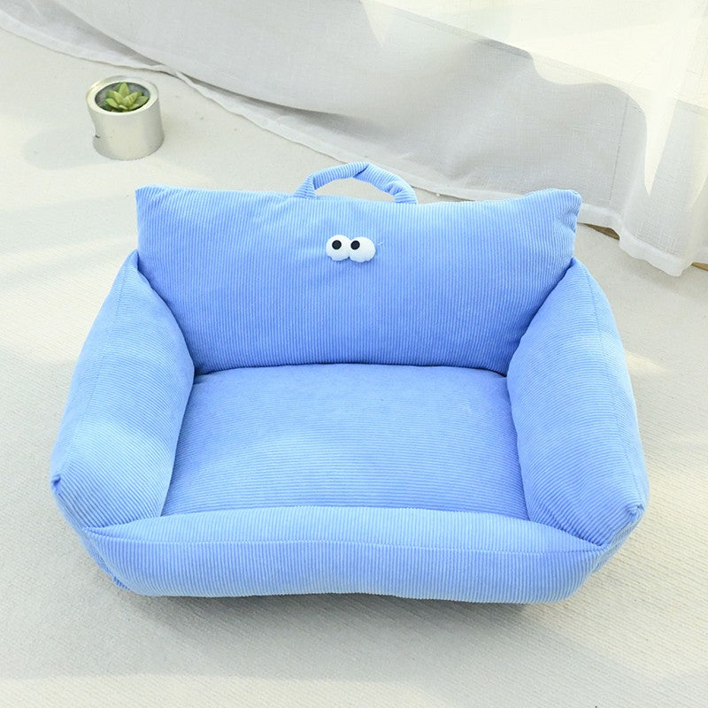 Sofá para Cães e Gatos Cartoon Sle Pet Bed Couch, Série Olhos Grandes, Travesseiro de Uso Diário Outono Inverno, Design de Sofá, Ninho para Pets, Nova Chegada