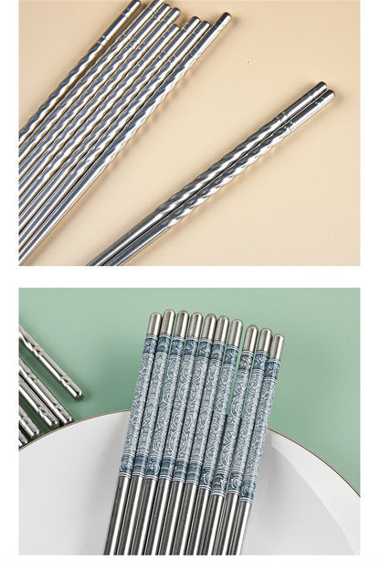 Conjunto de Hashis de Aço Inoxidável para Casa Hashis Reutilizáveis para Adultos Hashis Antiderrapantes Utensílios de Cozinha