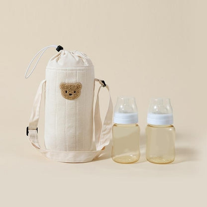 J15U Portable Baby Bottle Carrying Case Storage Bag for Easy Feeding Water Cup Organiser with Lovely Bear Embroidery