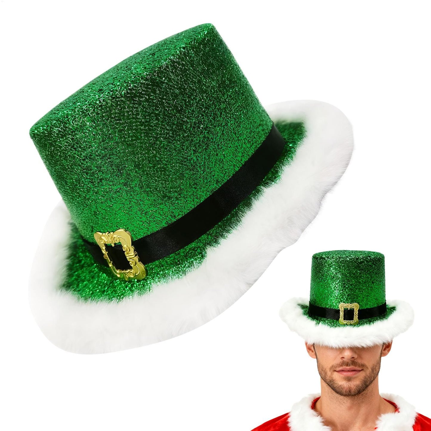 Comfortable Festive Cosplay Caps New Year Christmas Top Hat Red Green Top Hat With White Brim For Men Women Performance Cosplay
