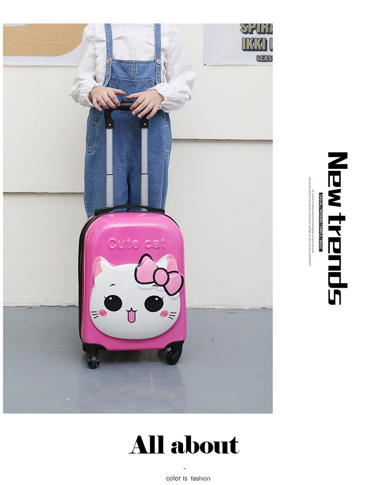 Mala de rodinhas infantil com rodízios de 18 polegadas, desenho animado, maleta de viagem 3D, animal fofo, tridimensional para estudantes