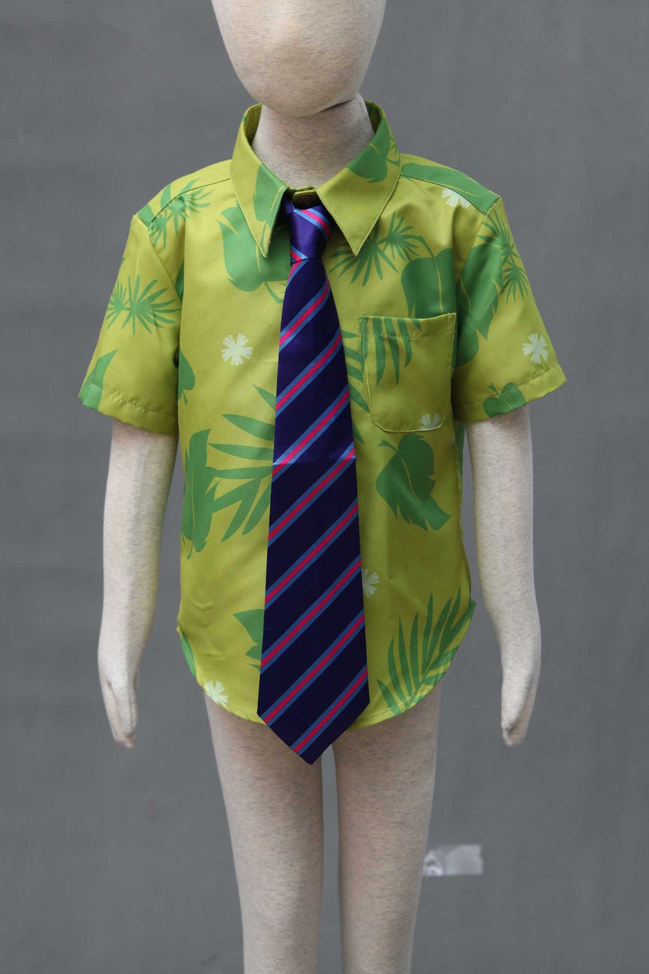 Fox Nick Wilde Cosplay Shirt With Tie Men Halloween Green Leaves Printed Summer Casual T-shirt and Necktie