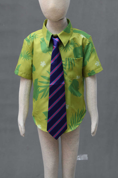 Fox Nick Wilde Cosplay Shirt With Tie Men Halloween Green Leaves Printed Summer Casual T-shirt and Necktie