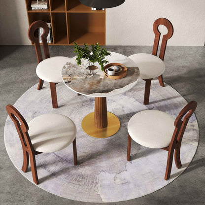 Voxhome Drop Shipping Sintered Stone Round Restaurant Dining 2 4 Seater Bistro Coffee Shop Table Set Breakfast Table and Chairs
