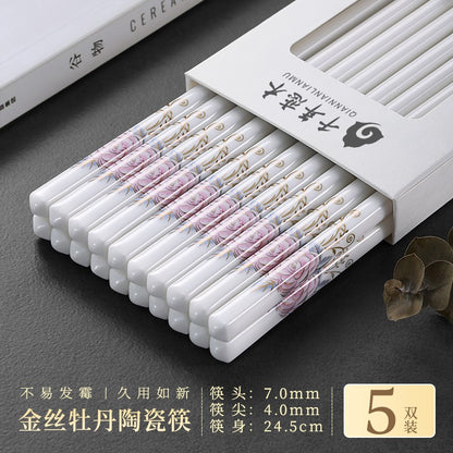 Novo conjunto de hashis de cerâmica à prova de quedas, antiderrapante, de grau alimentício, resistente à umidade, de alta temperatura, talheres chineses, hashis de sushi