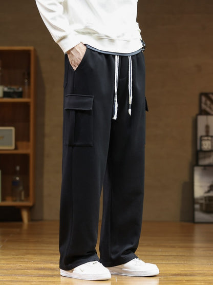 2023 Autumn New Sweatpants Men Multi-Pockets Drawstring Cotton Casual Track Pant Male Loose Straight Trousers Large Size 8XL