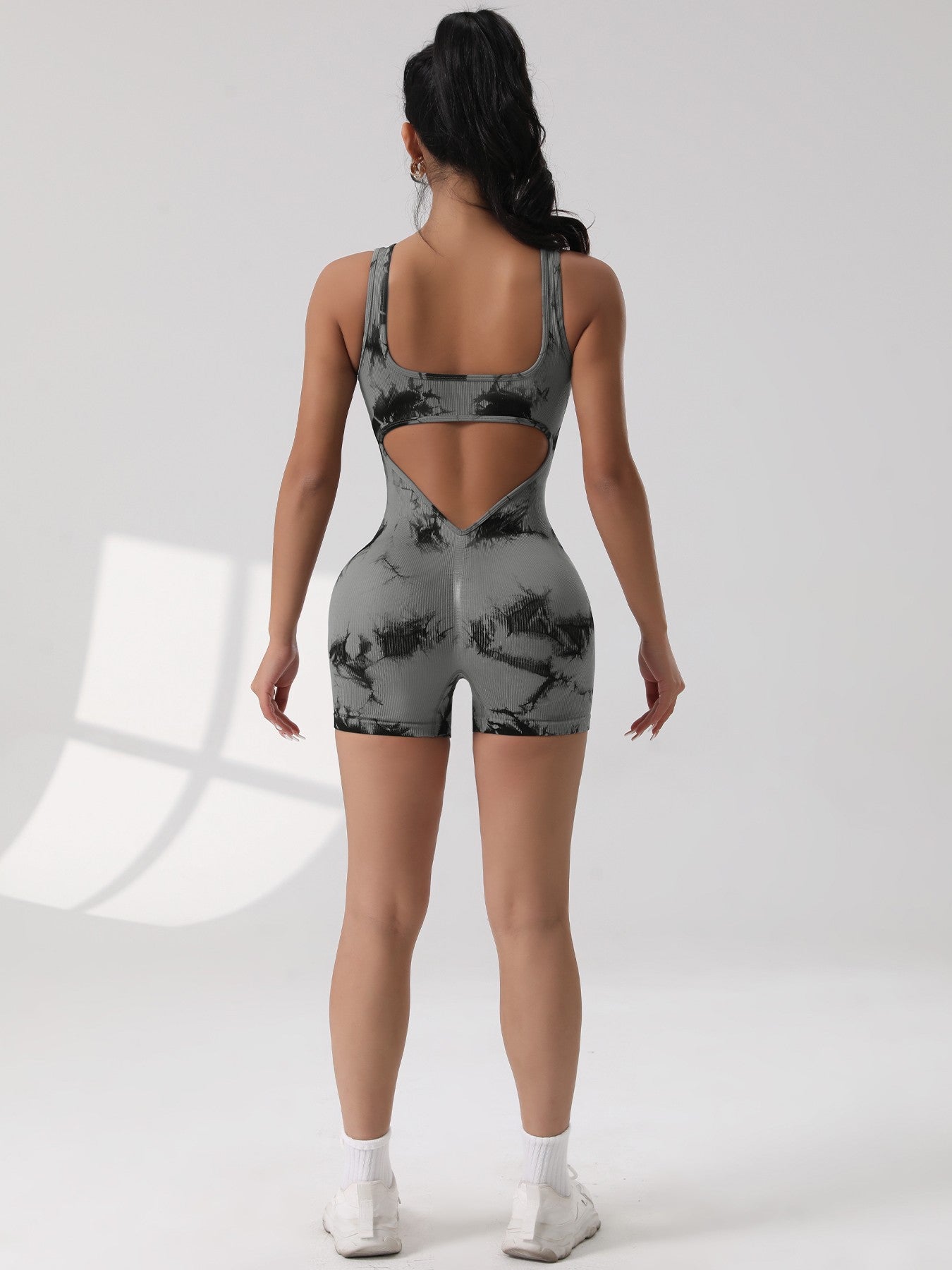 1PCS Tie Die Beautiful Back Yoga Suit Stretch Butt-Lifting Sports Jumpsuit Breathable Threaded Women Bodysuit without Pad