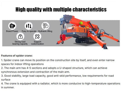 CE EPA Engine 3 Ton Spider Crane Full Hydraulic Telescopic Boom Mini Crawler Mobile 360° Rotating Spider Crane