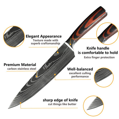 Conjunto de Facas de Chef 1-10 Peças Facas de Cozinha Padrão Damasco a Laser Faca Japonesa Santoku Afiada Cutelo Faca Utilitária para Fatiar