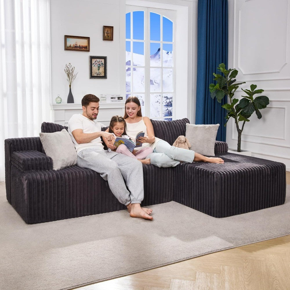 Modular L-Shaped 3-Seat Sectional | Memory Foam with Deep Seating & Storage Modules | Living Room Sofa