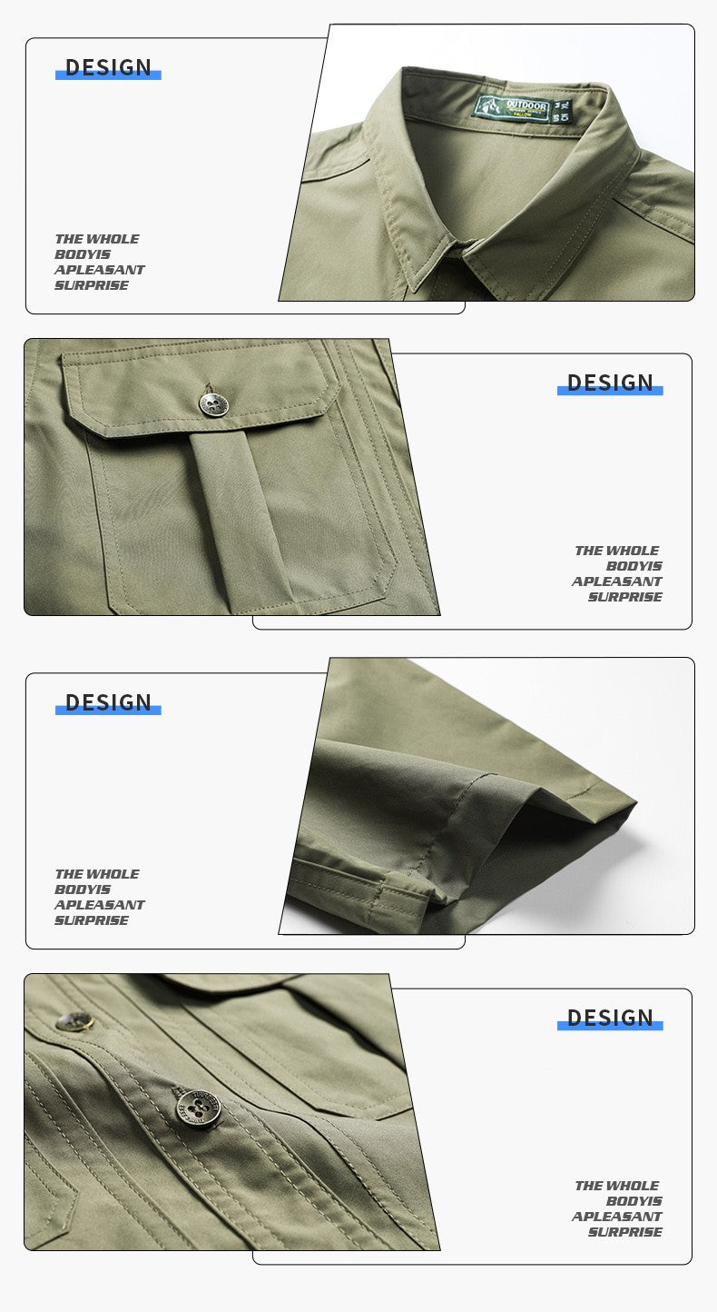 Summer Men Short Sleeve Cargo Breathable Shirt Man Casual Tactic Military Shirts Men Multi Pocket Outdoor Hike Safari Work Shirt