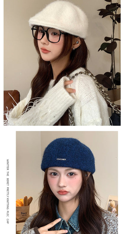 Autumn British Style Beret Hat Lady Vintage Flat Cap Winter Keep Warm Knitted Hat All-match Peaked Cap Forward Hat Wholesale